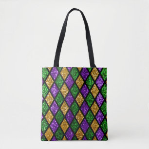 Bolsa Tote Pillett brilhante, roxo e ouro