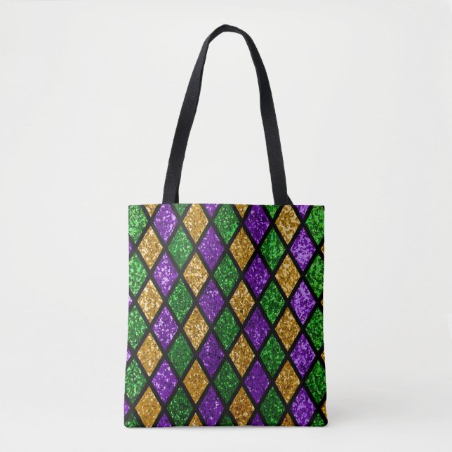 Bolsa Tote Pillett brilhante, roxo e ouro (Frente)
