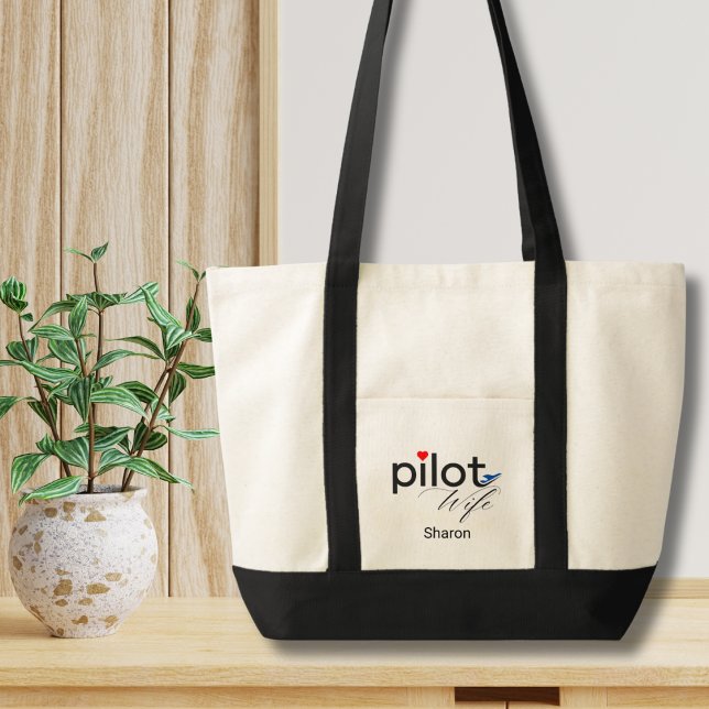 Bolsa Tote Pilot Wife Script Heart Airplane Simple Custom (Criador carregado)