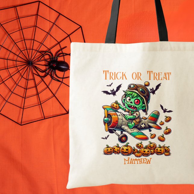 Bolsa Tote Piloto de avião Zombie Spookie, Pumpkins, Hallowee (Criador carregado)
