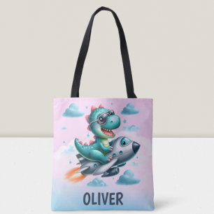 Bolsa Tote Piloto de Dinossauro Fofo T-Rex Voando Aeronave a