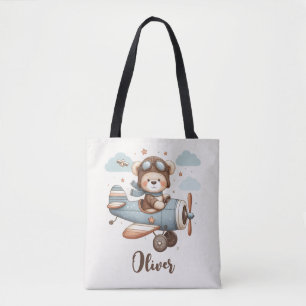 Bolsa Tote Piloto de Urso de Teddy Whimsical Personalizado