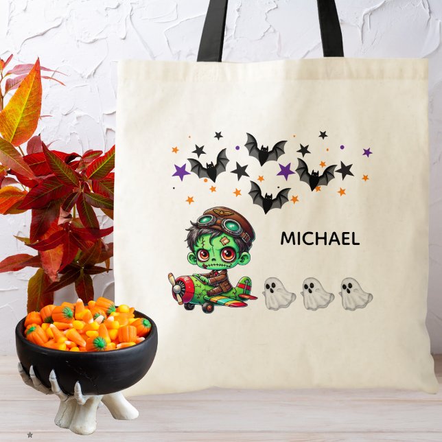Bolsa Tote Piloto Zombie voando Avião e Dia de as Bruxas engr (Criador carregado)
