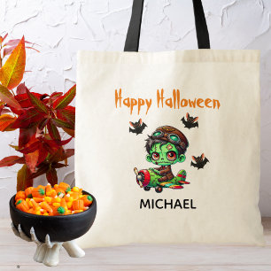 Bolsa Tote Piloto Zumbi voando Avião & Morcego Halloween Engr