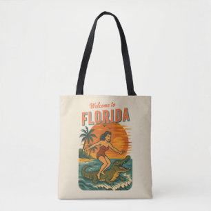 Bolsa Tote Pin-Up de Praia de Surfista de Jacaré   Surf Coste