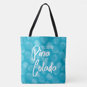Bolsa Tote Pina Colada Havaiana Pineapple Teal Reversible