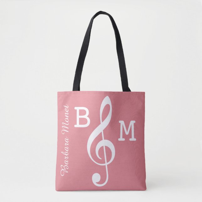Bolsa Tote pinça rosa monograma de G clef para ela / notas mu (Frente)