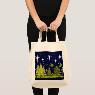 Bolsa Tote Pinças de inverno Estrelas de Saco e Lua Verde
