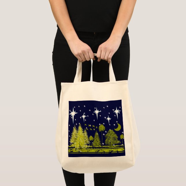 Bolsa Tote Pinças de inverno Estrelas de Saco e Lua Verde (Frente (produto))