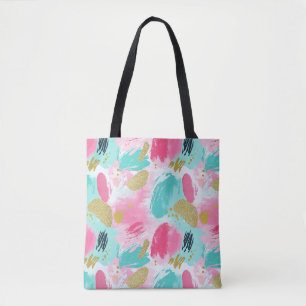 Bolsa Tote Pincéis Abstrato coloridos - Mint & Pink (1)