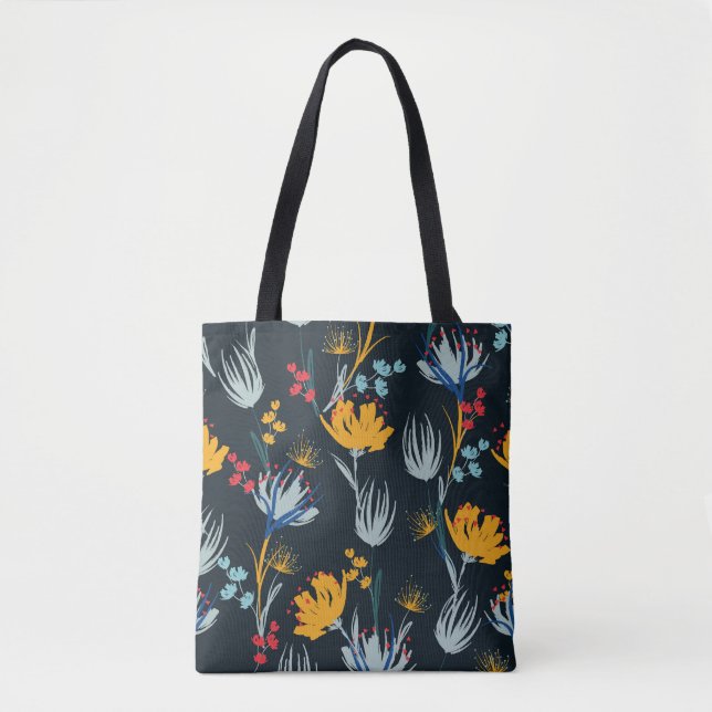 Bolsa Tote Pincel Floral Contrastada: Preto Sem Vista (Frente)
