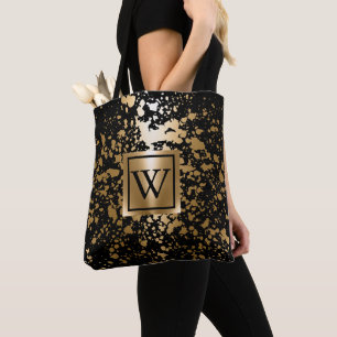 Bolsa Tote Pincel Metálico Preto e Ouro