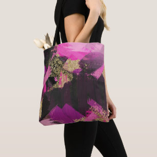 Bolsa Tote Pincel Moderno Glitter Preto Dourado Glam Grunge