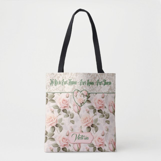 Bolsa Tote Pinceladas de Aquarela Rosa Bege e Rosa Floral Noi (Frente)