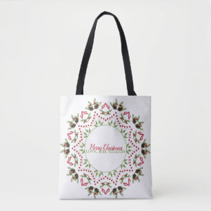 Bolsa Tote Pine cone e bagas Mandala tosaco com texto