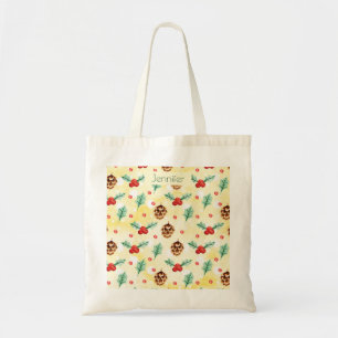 Bolsa Tote Pine Cones e Holly Natal Patterno