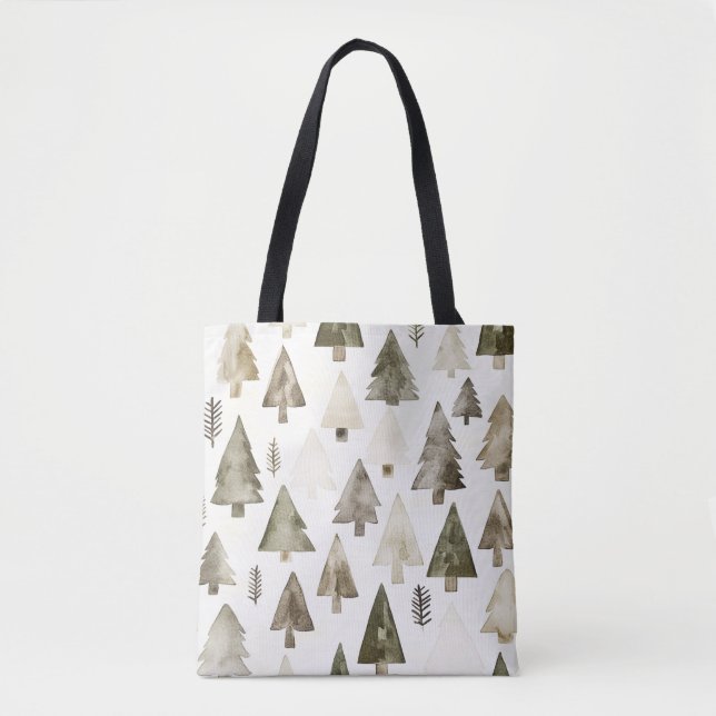 Bolsa Tote Pine Green Cream Árvores de Natal (Frente)