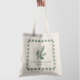 Bolsa Tote Pine Needle Lane-Estampa de Pinha e Fronteira Xadr