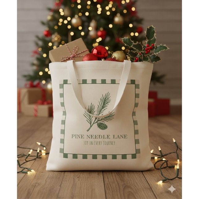 Bolsa Tote Pine Needle Lane-Pinecone Print & Gingham Border (Criador carregado)