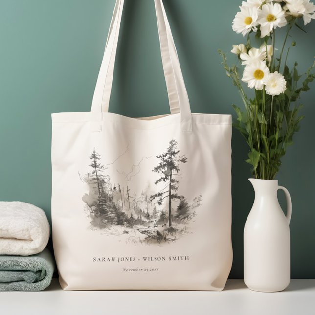 Bolsa Tote Pine Woods Mountain Landscape Casamento (Criador carregado)