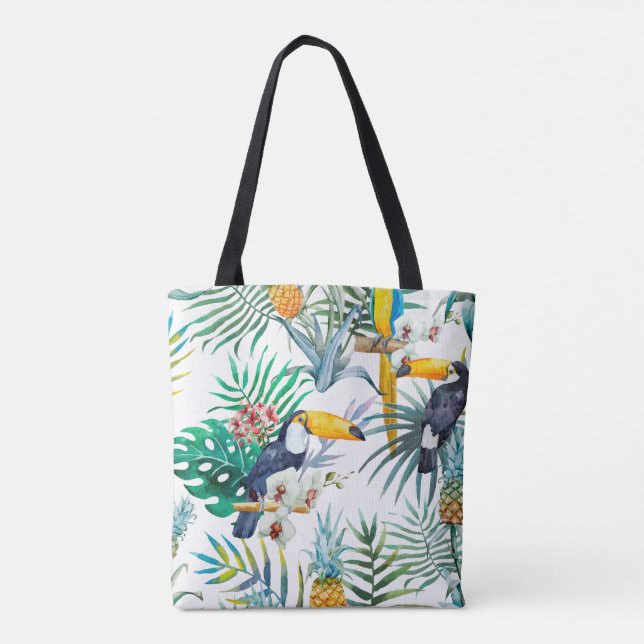 Bolsa Tote Pineanás de Verão Tropicais Pássaros Pássaros (Verso)