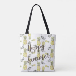 Bolsa Tote PINEAPPLE verde-amarelo e Dourado FELIZ VERÃO