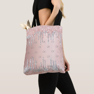 Bolsa Tote Pingo de brilho em ouro rosa monograma prateado el