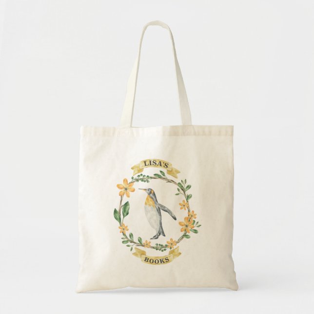 Bolsa Tote Pinguim amarelo floral saco personalizado da (Frente)
