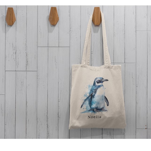 Bolsa Tote Pinguim Aquarela Ártico Azure, personalizado (Criador carregado)