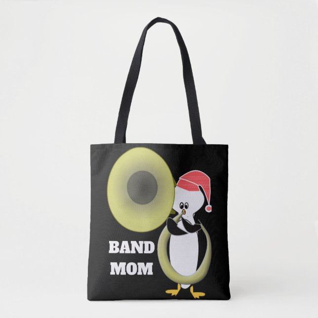 Bolsa Tote Pinguim Bebê Mãe da Banda Tocando Tuba (Frente)