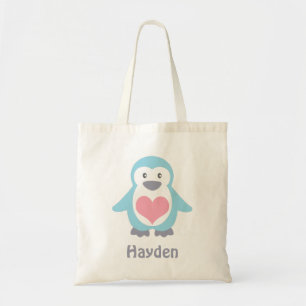 Bolsa Tote Pinguim Cinto e Coração Rosa Personalizados