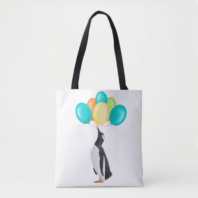 Bolsa Tote Pinguim com balões coloridos (Frente)