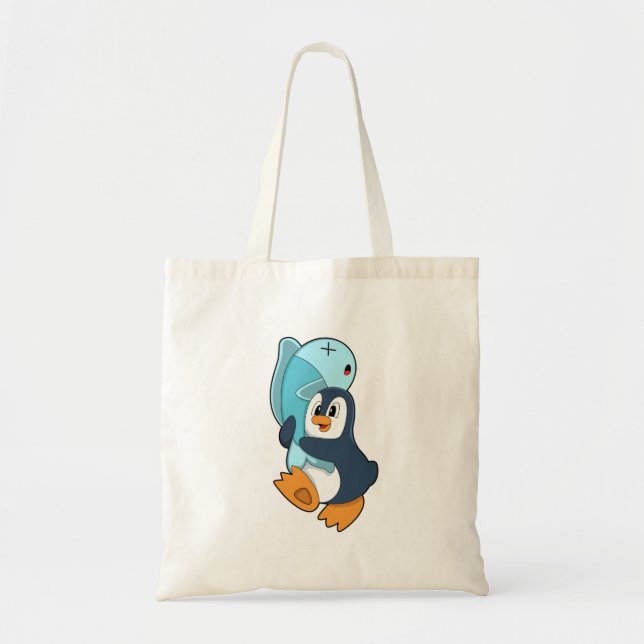 Bolsa Tote Pinguim com Peixe (Frente)