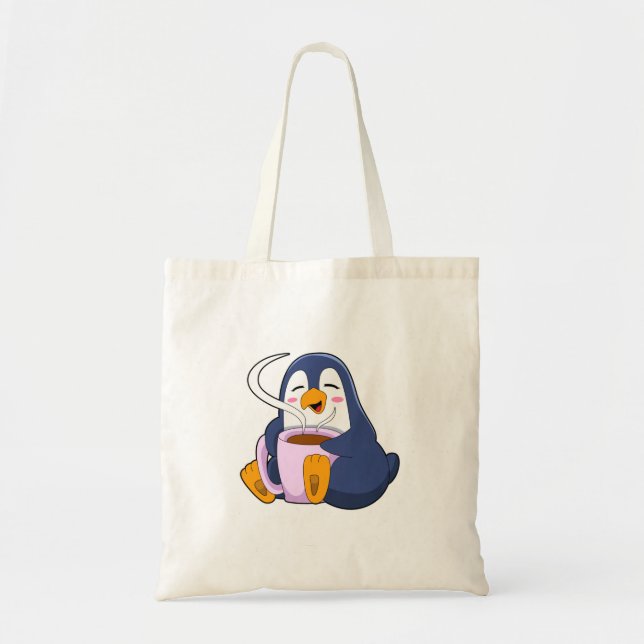 Bolsa Tote Pinguim com taça de café (Frente)