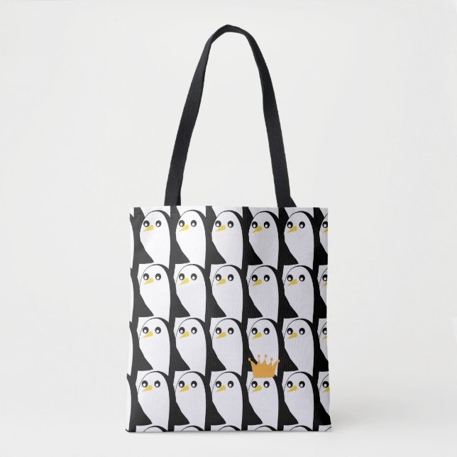 Bolsa Tote Pinguim Cômico: Vintagem Branca Preta (Frente)