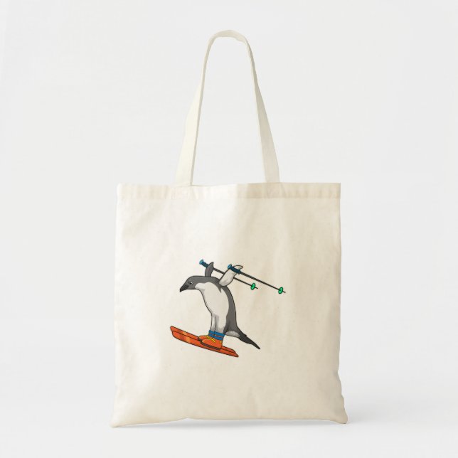 Bolsa Tote Pinguim como saltador de esqui com Esqui (Frente)