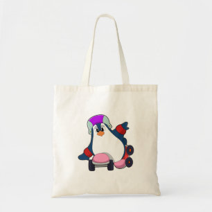 Bolsa Tote Pinguim como skater em linha com Skates em linha