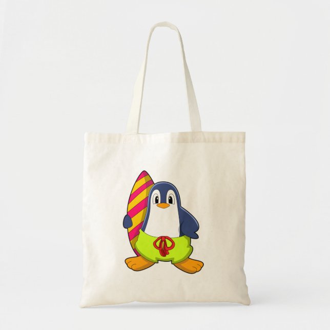 Bolsa Tote Pinguim como Surfer com Surfboard (Frente)