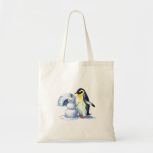 Bolsa Tote Pinguim-d'água construindo um boneco de neve