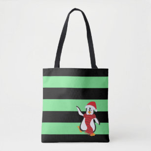 Bolsa Tote Pinguim Dançante Fofo c/ Chapéu Vermelho e Cacheco