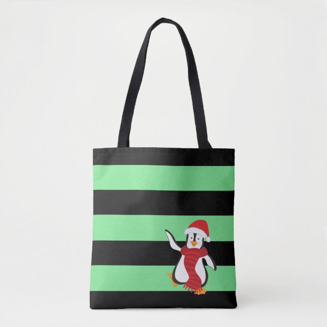 Bolsa Tote Pinguim Dançante Fofo c/ Chapéu Vermelho e Cacheco (Frente)