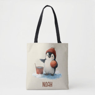 Bolsa Tote Pinguim de Basquete de Inverno Personalizado para 