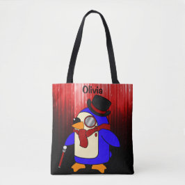 Bolsa Tote Pinguim-de-cartoon branco vermelho e preto