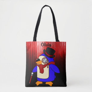 Bolsa Tote Pinguim-de-cartoon branco vermelho e preto