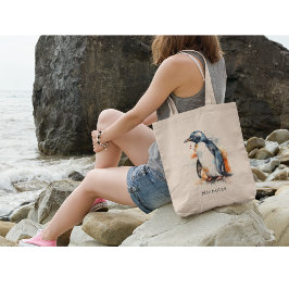 Bolsa Tote Pinguim de Cores Aquáticas, personalizado