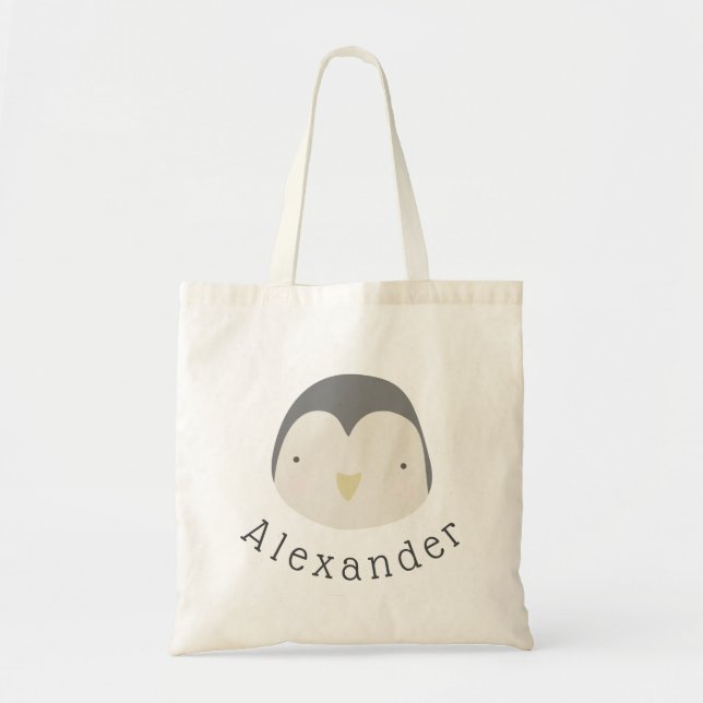 Bolsa Tote Pinguim de Cute de Nome Personalizável (Frente)