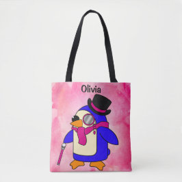 Bolsa Tote Pinguim de desenho animado bonito, rosa