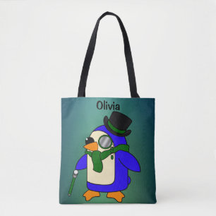 Bolsa Tote Pinguim de desenho animado bonito verde escuro