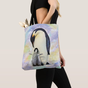 Bolsa Tote Pinguim de imperador com aguarela do bebê
