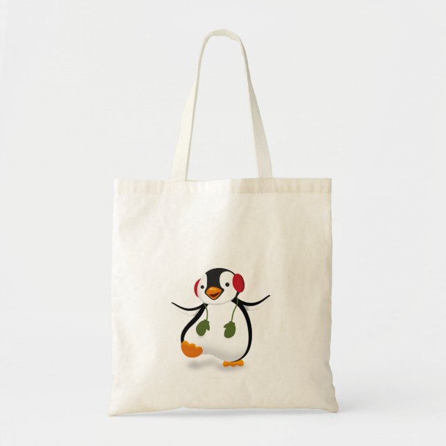 Bolsa Tote Pinguim engraçado bonito do inverno (Frente)